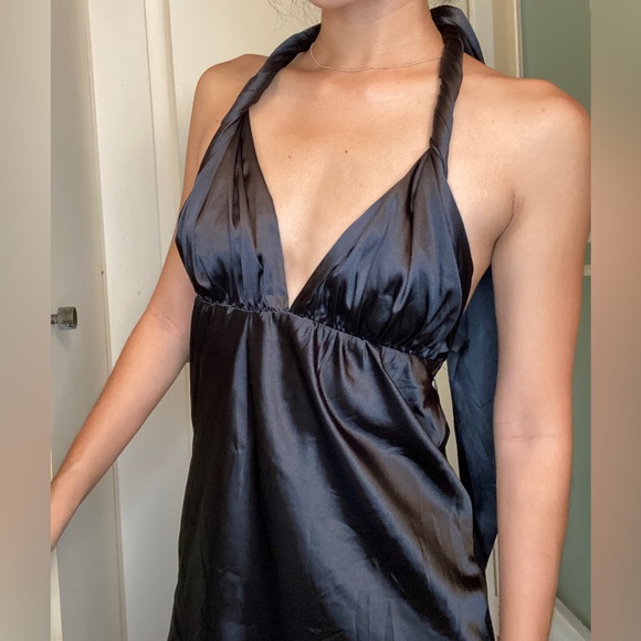 Satin Halter Tie Back Dress Mahina Black - Picture 6 of 15